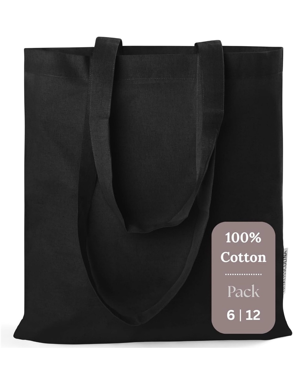 6 pack ..Classic Black 100% Cotton Tote Bags